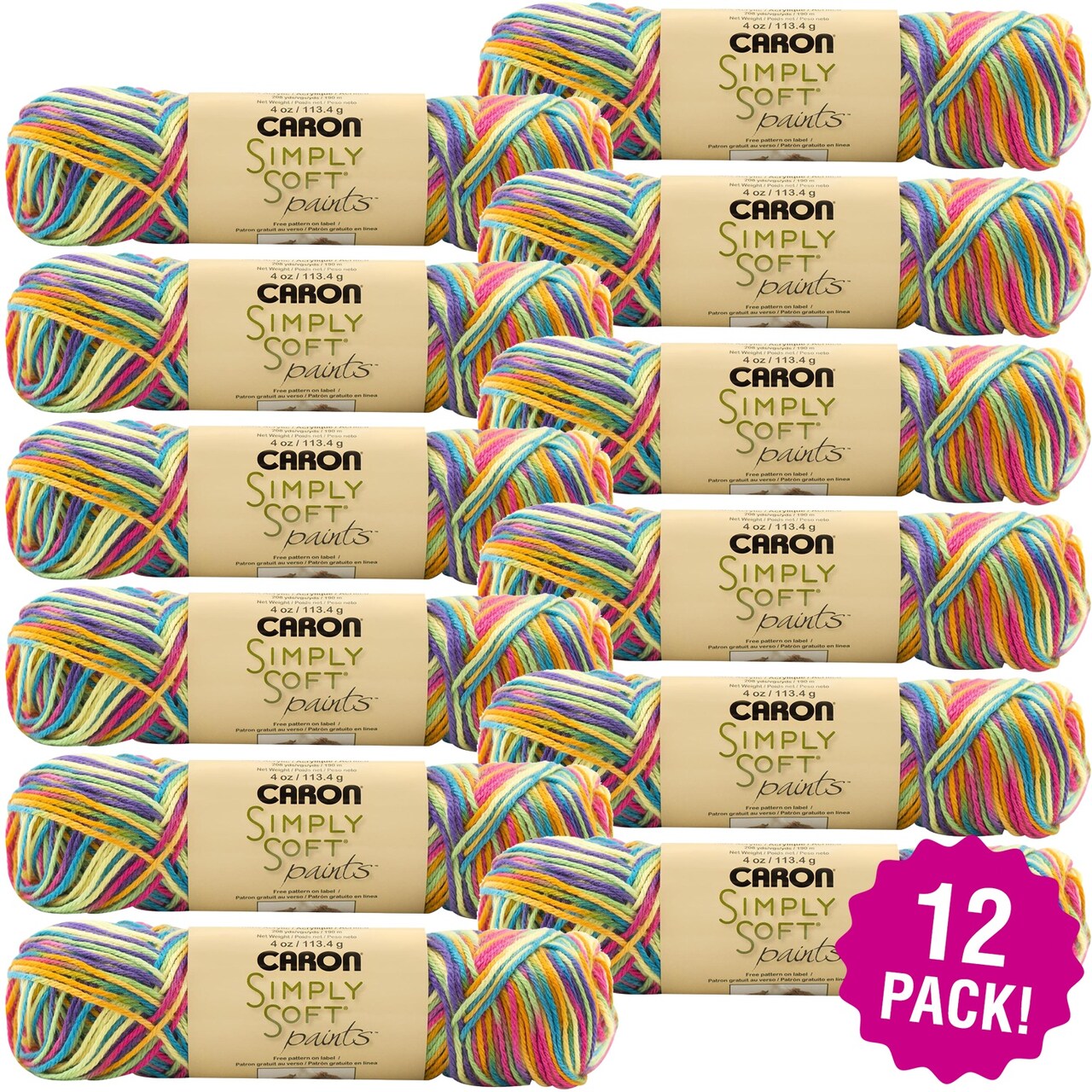 Multipack of 12 - Caron Simply Soft Paints Yarn-Rainbow Bright